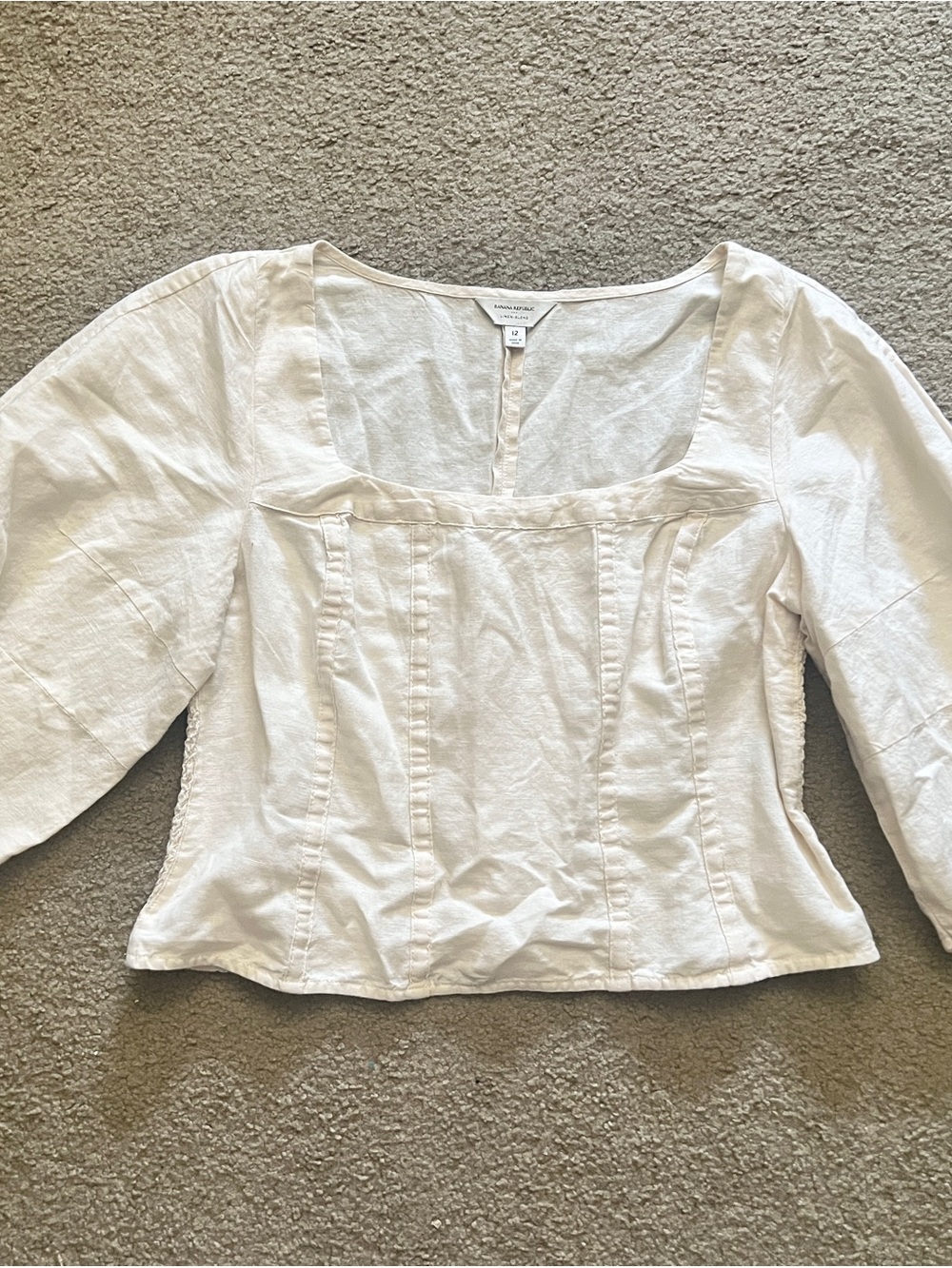 Banana Republic Cream Linen Square-Neck Blouse